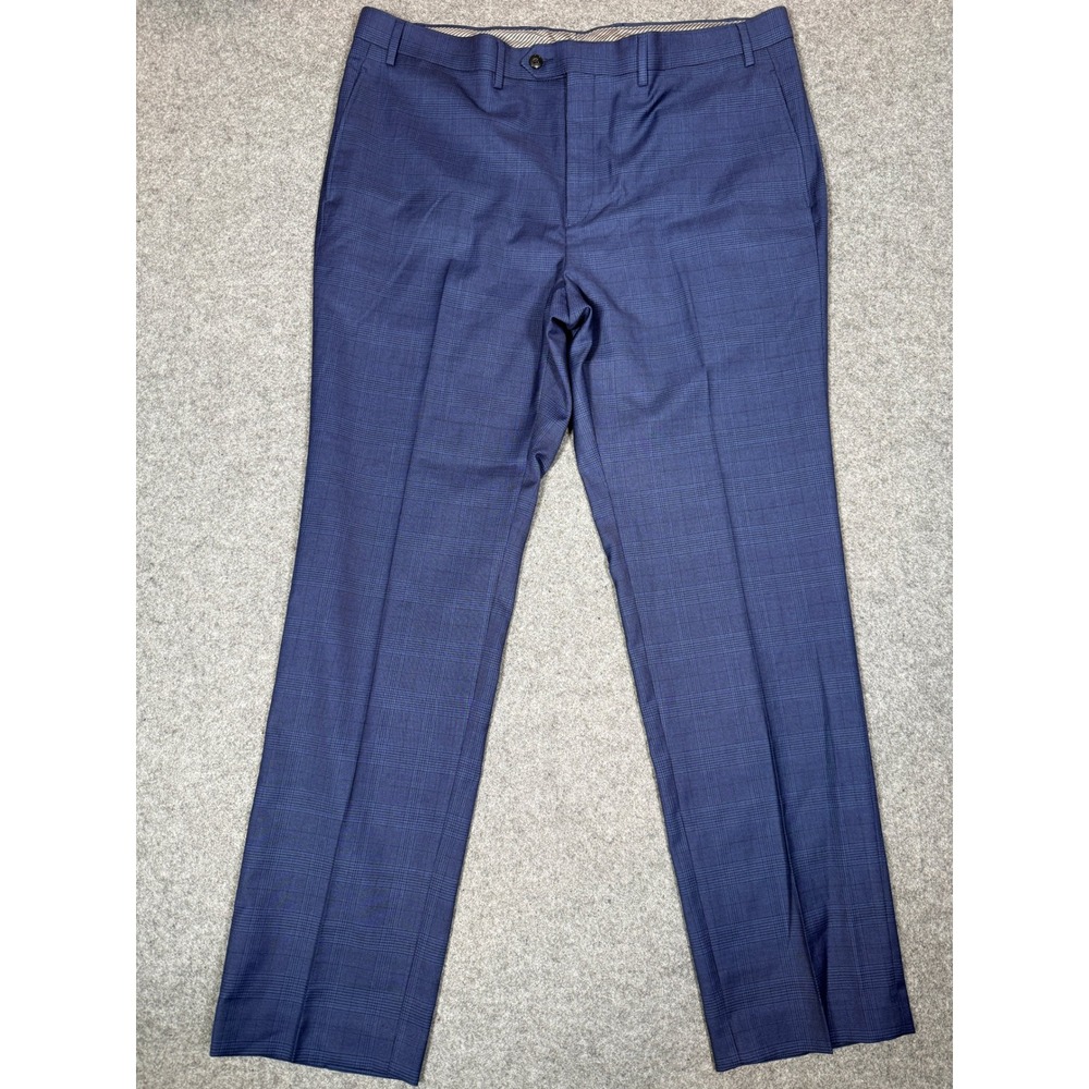 Michael Kors Mens Blue Glen Plaid Dress Pants 40W x 32L Flat Front Trousers